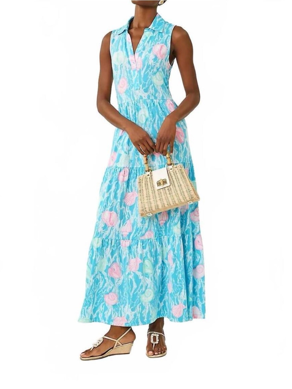 Lilly Pulitzer Riegan Maxi Dress Capri Blue Shelden Large NWT